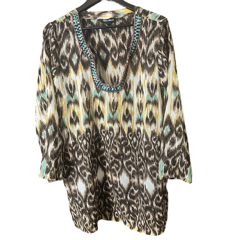 Stylish Multicolor Club Z Collection Women's Beaded Boho Tribal Beaded Blouse XL